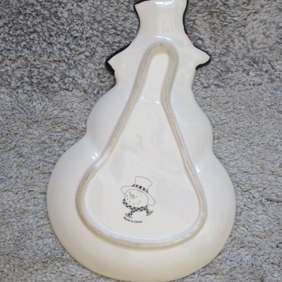 Snowman Ceramic Plate / Candy Dish Xmas Christmas (K685) - Picture 3 of 4